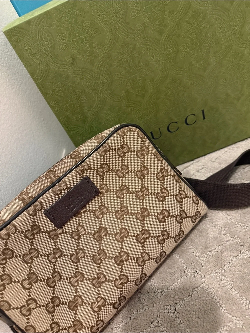 Gucci Beige & Brown GG Canvas Belt Bag